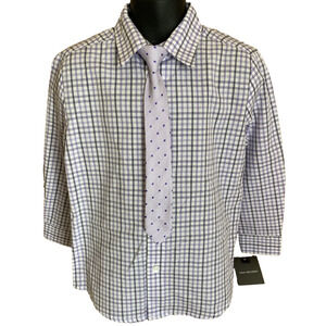 Van Heusen Boys Dress Shirt Boys Purple Plaid New Long Sleeve Button Down Tie